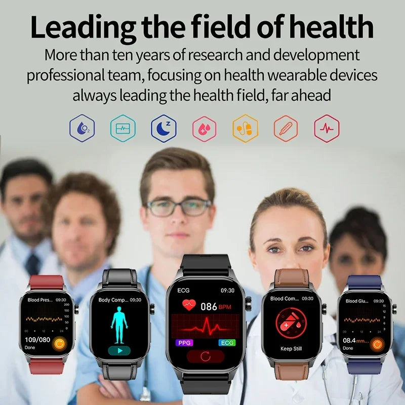 2024 AI Medical Diagnosis Blood Lipids Uric Acid Blood Glucose Smart Watch Men ECG+PPG Fitness Tracker Bluetooth Call smartwatch