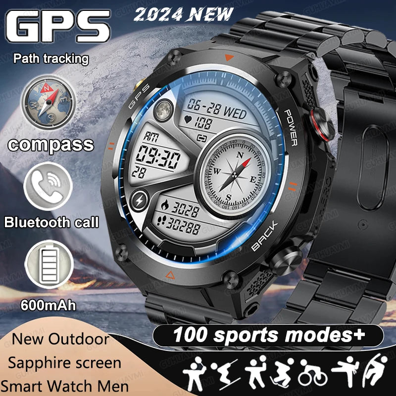 2024 New For Xiaomi Rugged Military GPS Smart Watch Men AMOLED HD Screen Heart Rate Bluetooth Call Waterproof Outdoor SmartWatch