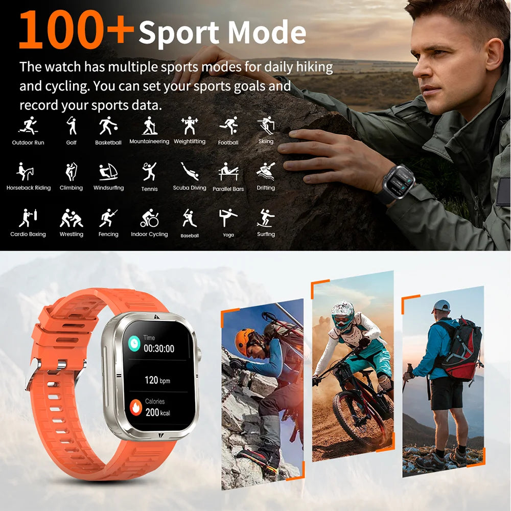 New Rugged Military Black Smart Watch Men For Android Xiaomi Ios 3ATM Waterproof Sport Fitness Ai Voice Smartwatch Outdoor 2024