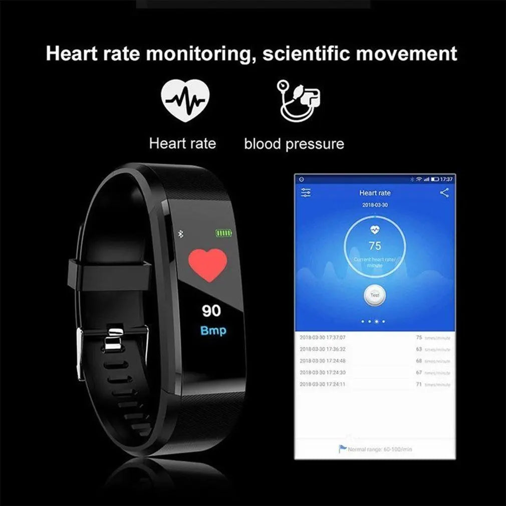 115Plus Health Bracelet Fitness Band Heart Rate Blood Pressure Smart Band Fitness Tracker Smartband Wristband for Men Women Kids