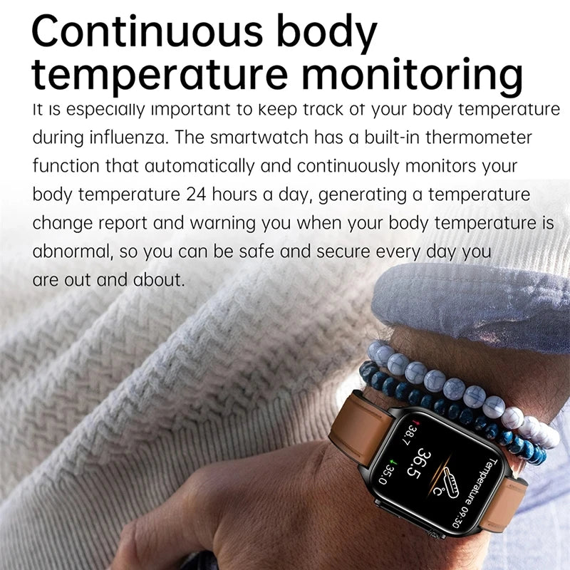 2024 New Bluetooth Call Blood Glucose ECG+PGG Smart Watch Men Heart Rate Blood Pressure Oxygen Body Temperature IP67 SmartWatch