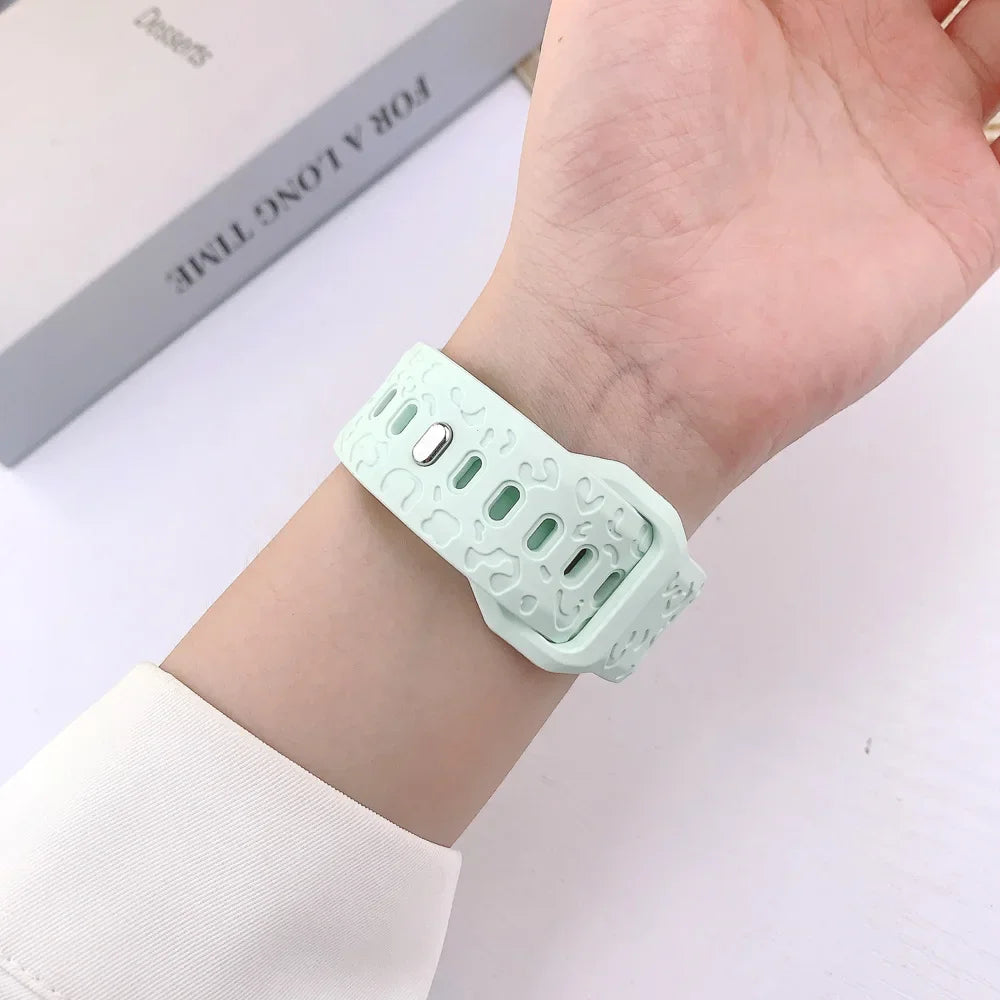 Engraved Silicone Strap for Apple Watch Band Ultra 2 49mm 45mm 44mm 42mm 41mm 38 40mm Bracelet for Iwatch Series 9 8 7 6 SE 5 4