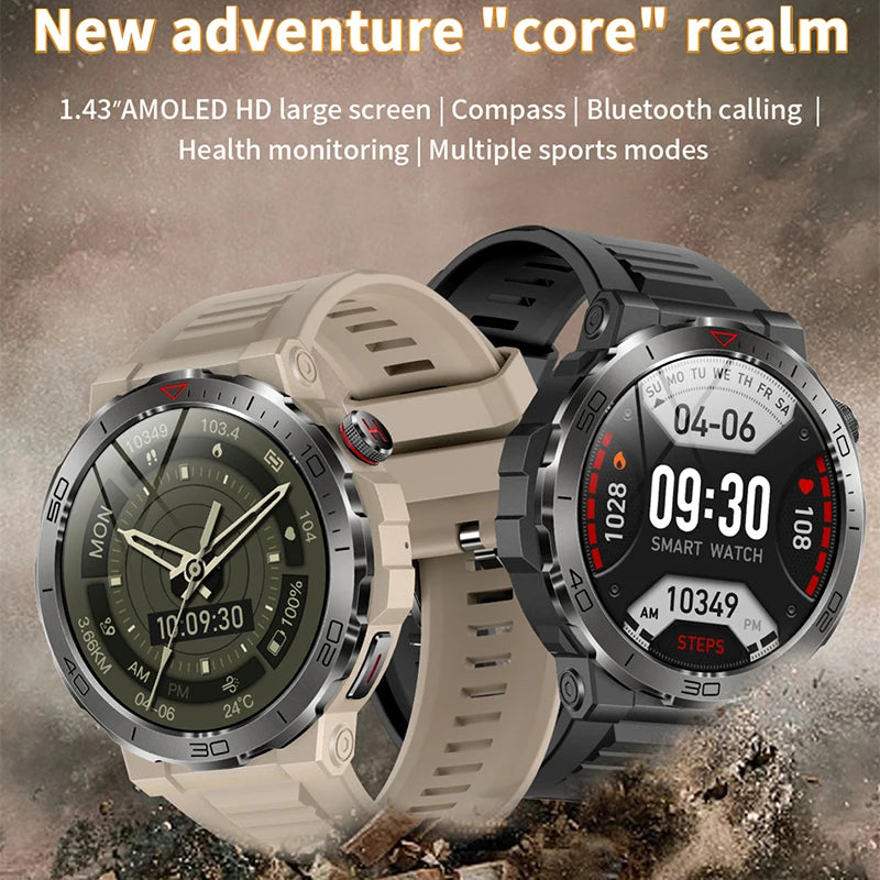 2024 New AMOLED Smart Watch Men Rugged Military Bluetooth Call GPS Track 400Mah 3ATM Waterproof Smartwatch Man For Huawei Xiaomi