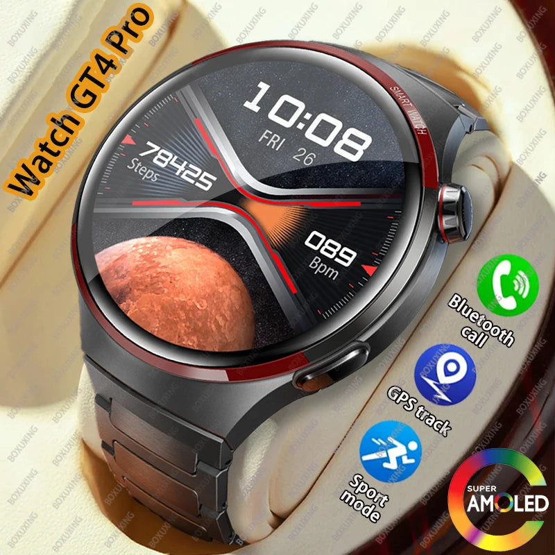 For Huawei GT4 PRO Smart Watch Men AMOLED HD Screen Bluetooth Call Watches GPS NFC Heart rate Smartwatch 2024 New Watch 4 Pro