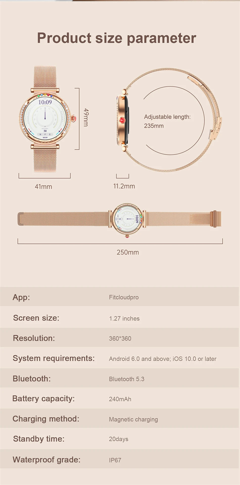 2024 Bluetooth Call Smart Watch Women Custom Dial Smartwatch For Android IOS Waterproof Music Watches Full Touch Bracelet Clock