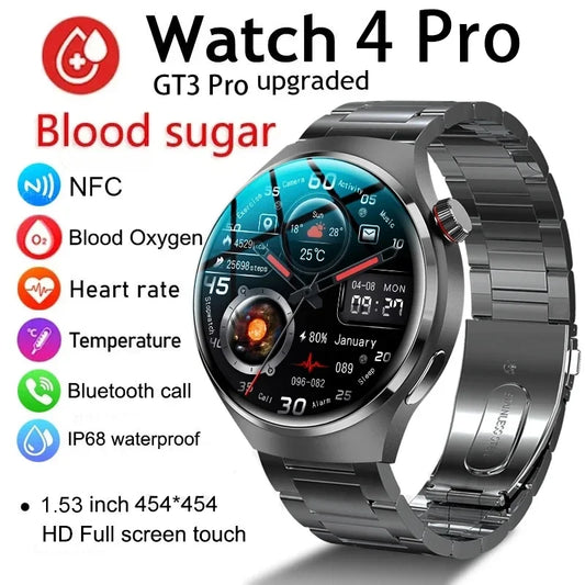 GT4 PRO Smart Watch Men Watch 4 Pro AMOLED HD Screen Bluetooth Call GPS NFC Tracker Heart rate BloodSugar SmartWatches 2024 New