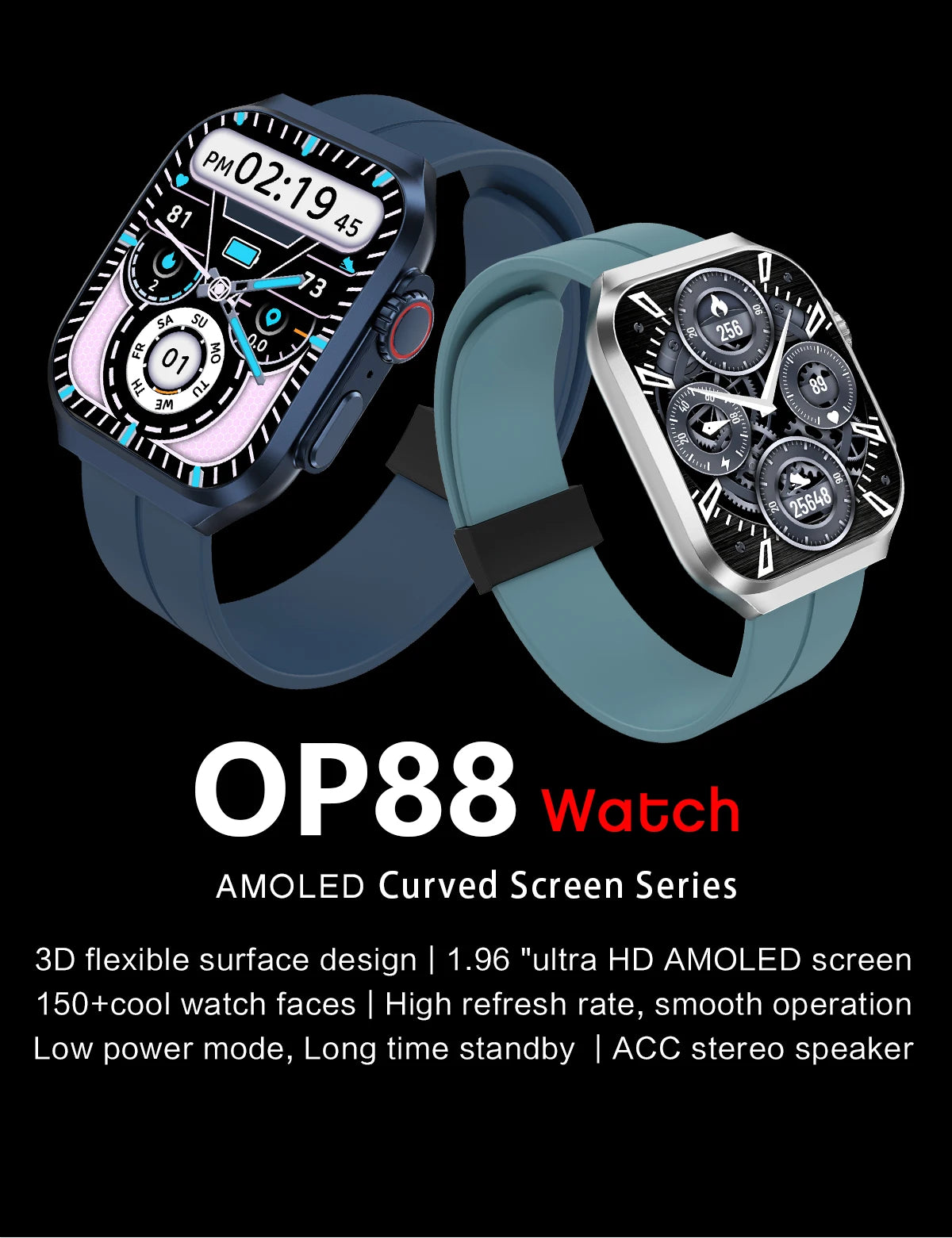 2024 New OP88 Curved Screen Reloj Smartwatch Heart Rate Blood Pressure Monitor Smart Watch With Mechanical Crown men women