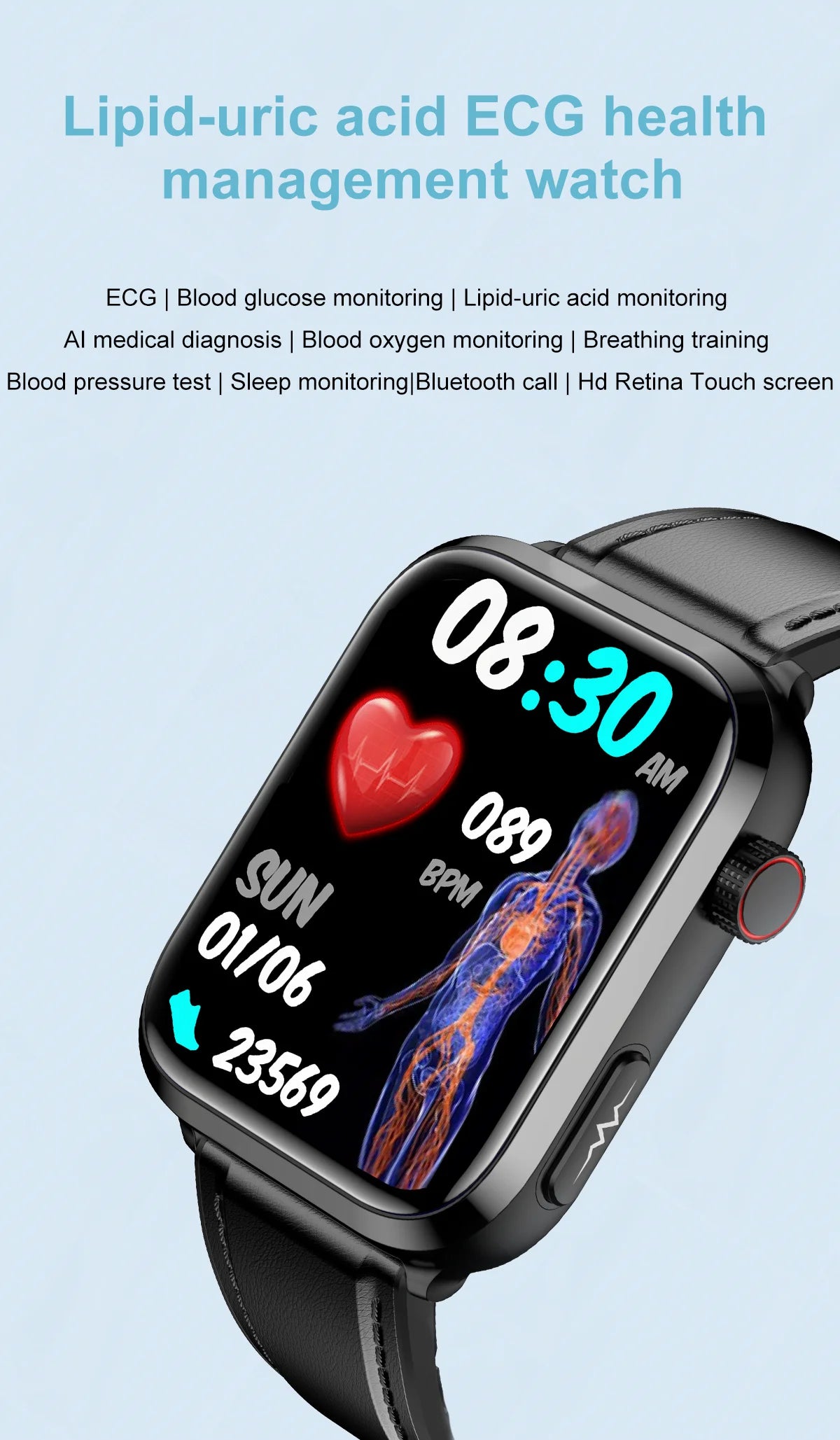 Medical Grade Smart Watch Men Blood Sugar Lipid Uric Acid ECG Pressure Bracelet Bluetooth Call Health Women Smartwatch 2024 New