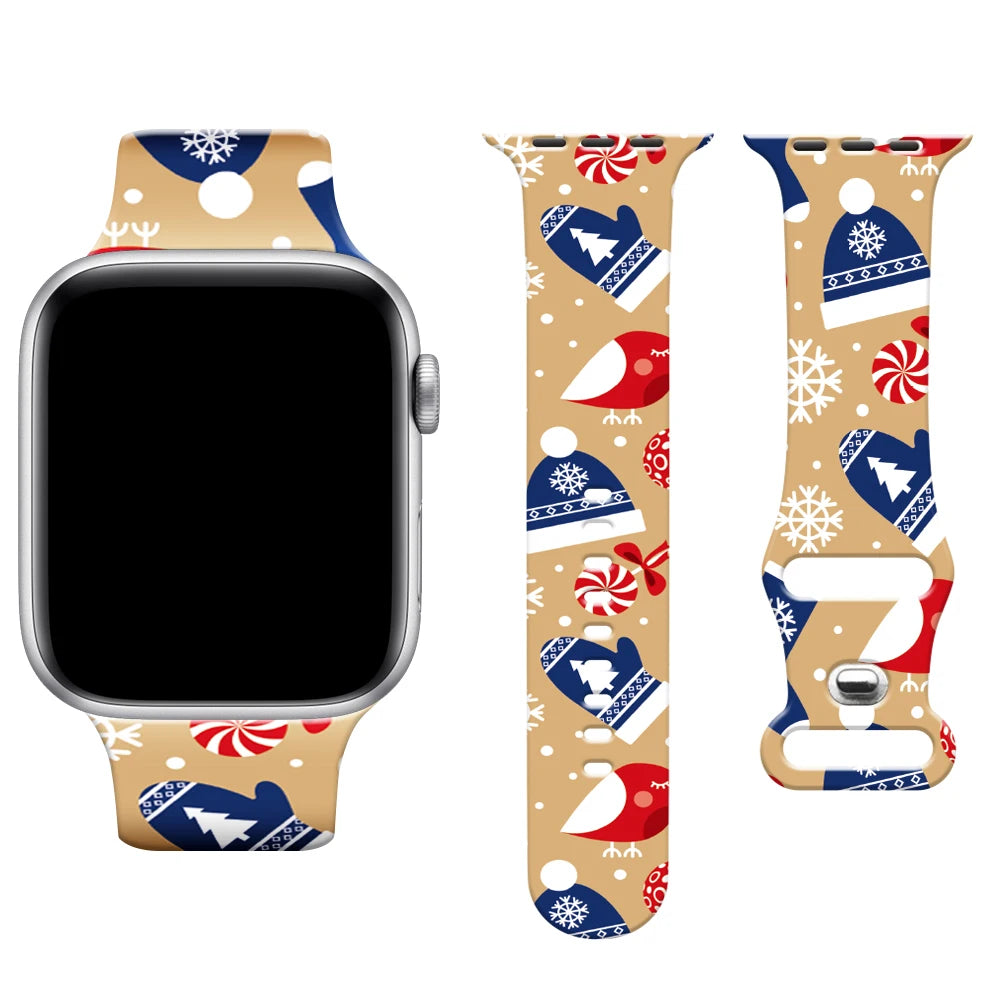 Christmas Print Strap For Apple Watch Band 45mm 44mm 42mm 41mm 40mm 49mm 38/40mm Correa Bracelet iwatch Series ultra 7se 3 6 8 9