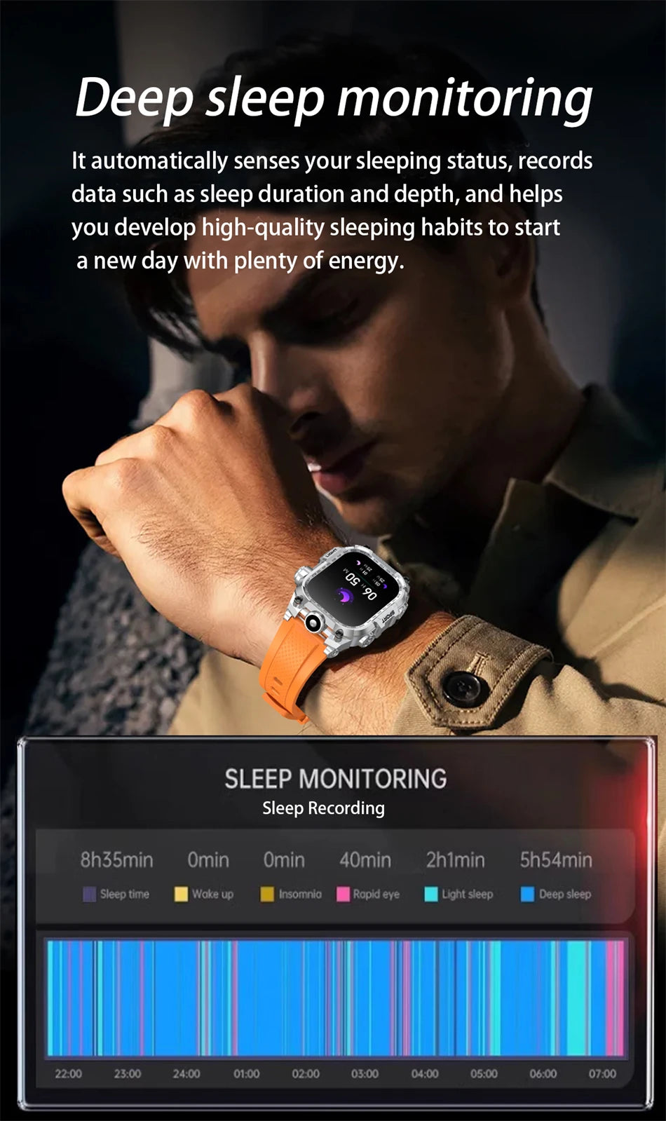 2024 Military Men Smart Watch Outdoor Flashlight Women Watch Sport Fitness Tracker Blood Oxygen Monitoring Smartwatch For Xiaomi