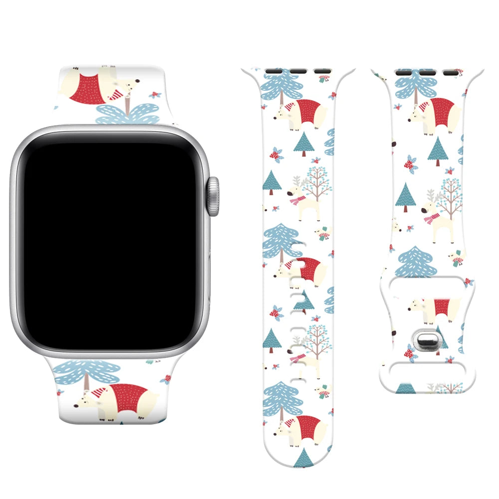 Christmas Print Strap For Apple Watch Band 45mm 44mm 42mm 41mm 40mm 49mm 38/40mm Correa Bracelet iwatch Series ultra 7se 3 6 8 9