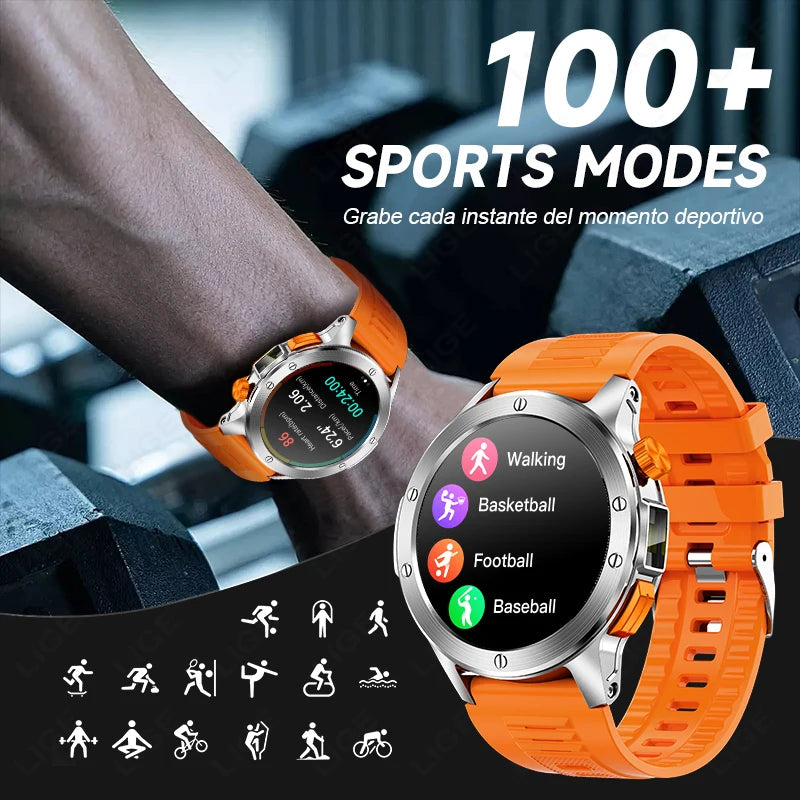 LIGE Smart Watch Men 1.39 '' HD Screen 300mAh LED Flashlight Wireless Call Outdoors Sports Blood Oxygen Monitor Smartwatch 2024