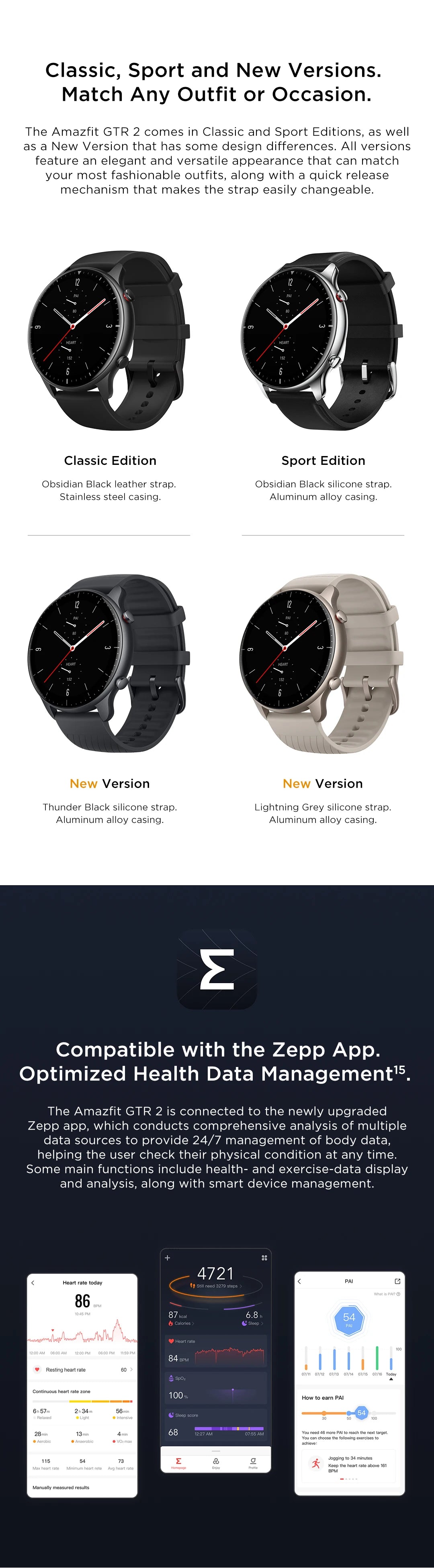 [New Version] Amazfit GTR 2 New Version Smartwatch 46mm  Alexa Curved Bezel-less Design Ultra-long Battery Life Smart Watch