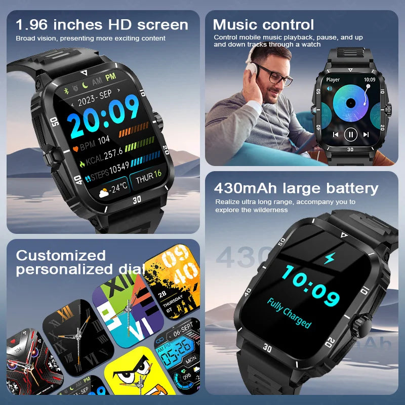 LIGE 2024 Military Smart Watch Men 3ATM Waterproof Outdoor Sports Fitness Tracker Health Monitor Smartwatch Men 430mAh Battery