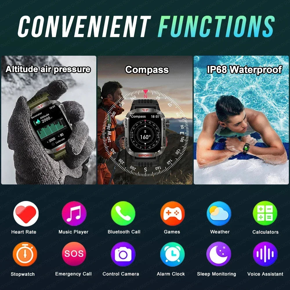 2024 New GPS Sports Smart Watch Man Compas Flashlight Outdoor 1ATM Waterproof Watch AMOLED HD BT Call Voice Assistant smartwatch