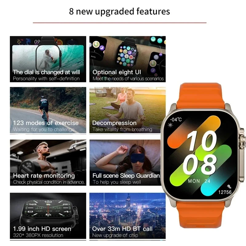 2024 T10 Ultra 2 Smart Watch Men 49mm Series 8 2.3"AMOLED Screen NFC Com pass Waterproof For Apple Watch lwO Ultra 8 Smartwatch