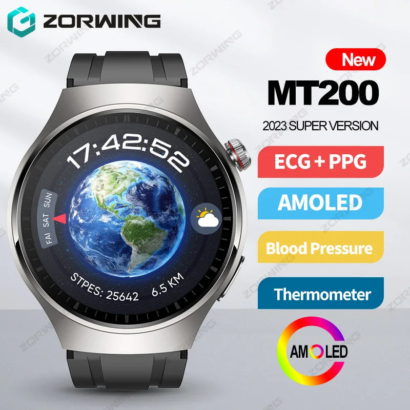 MT200 PPG+ECG Smart Watch Men Watch 4 Pro 1.43" AMOLED Screen Heart Rate Body Temperature Blood Pressure Smartwatch 2024 New