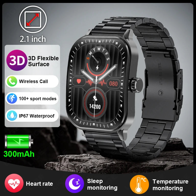 LIGE Smart Watches Men 2.1 inch 3D Screen Sports Bracelet Blood Oxygen Health Monitor Voice Assistant Waterproof Smartwatch 2024