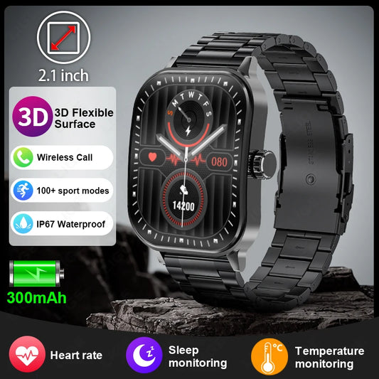 LIGE Smart Watches Men 2.1 inch 3D Screen Sports Bracelet Blood Oxygen Health Monitor Voice Assistant Waterproof Smartwatch 2024