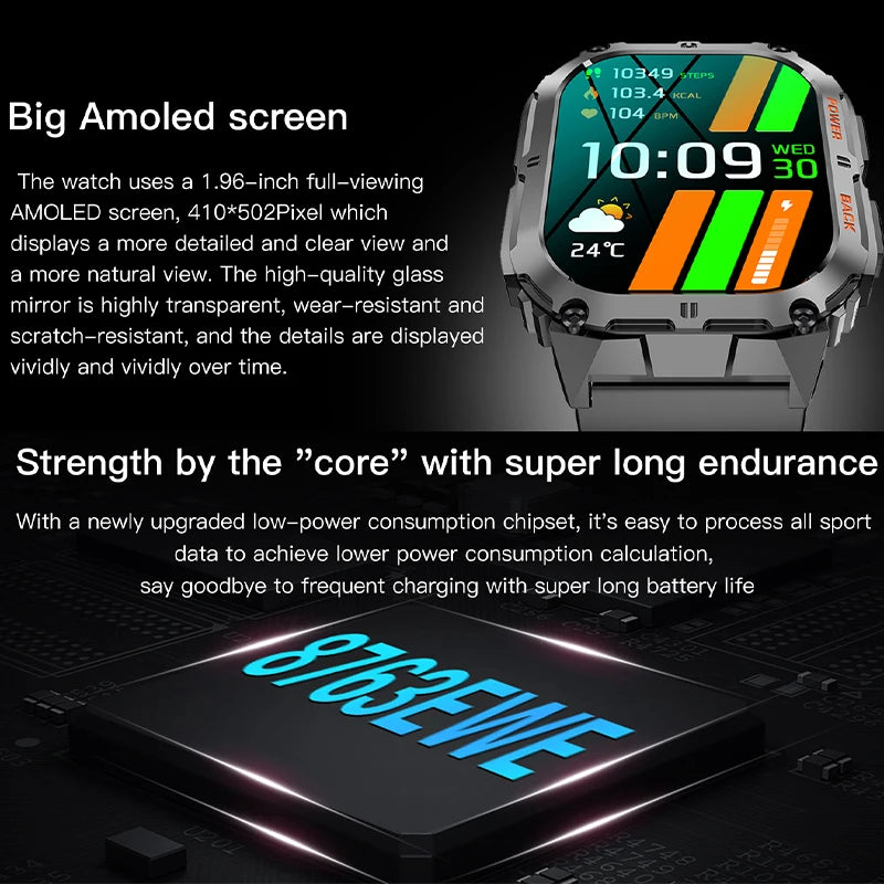 New 1.96-inch AMOLED screen high-definition Bluetooth call for men 2024 smartwatch fitness smartwatch suitable for Android IOS