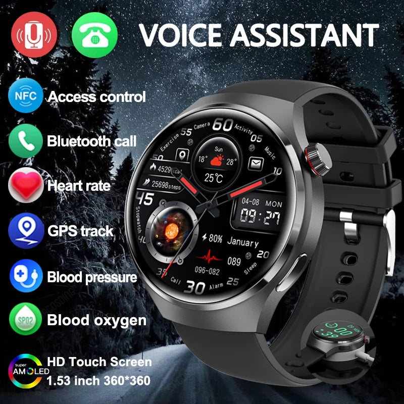 2024 New  Fashion Sport  Smart Watch Men NFC GPS Tracker AMOLED 360*360 HD Screen Heart Rate Bluetooth Call Smartwatch Men