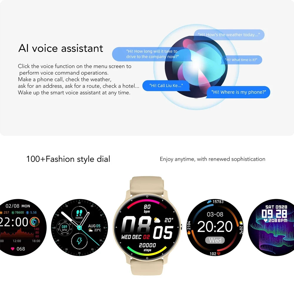 2024 New Bluetooth Call Bracelet Sports Fitness Voice Assistant Women Smartwatch For Android IOS Men Smart Watch IP68 Waterproof