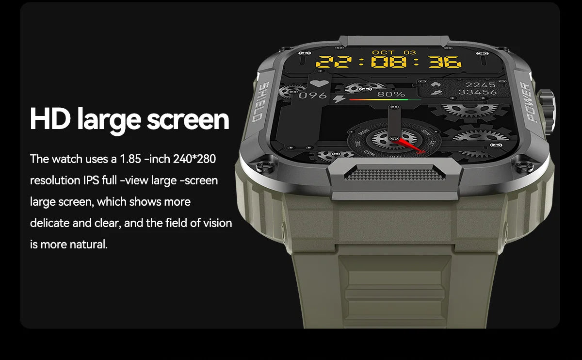 XIAOMI 2024 Rugged Military Smart Watch Men For Android IOS Ftiness Watches Waterproof 1.85'' AI Voice Bluetooth Call Smartwatch