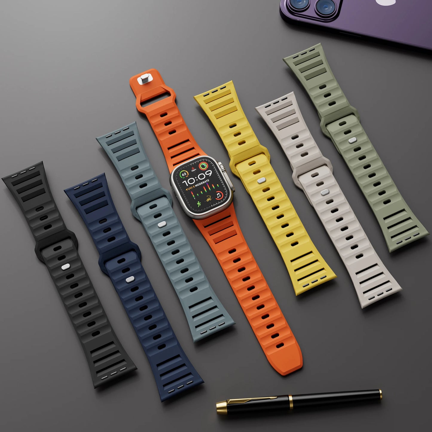 Sport Silicone Strap for Apple watch band 45mm 44mm 49mm 42mm correa smartwatch bracelet iwatch Series 9 8 7 6 5 SE Ultra 2 band