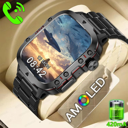 For Huawei Xiaomi Rugged Military Smart Watch Men 1.96 inches Waterproof AI Voice Bluetooth Call Health Smartwatch 2024 New Man