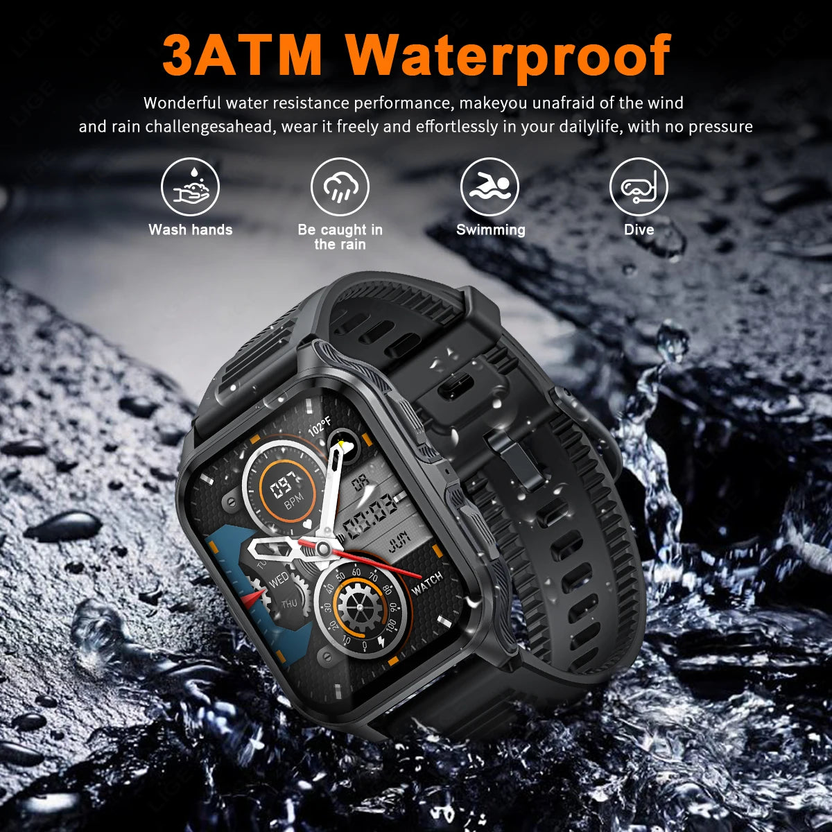 LIGE 2024 Outdoor Military Bluetooth Call Smart Watch Men Smartwatch For Xiaomi Android iOS IP68 Waterproof Fitness Watch+BOX