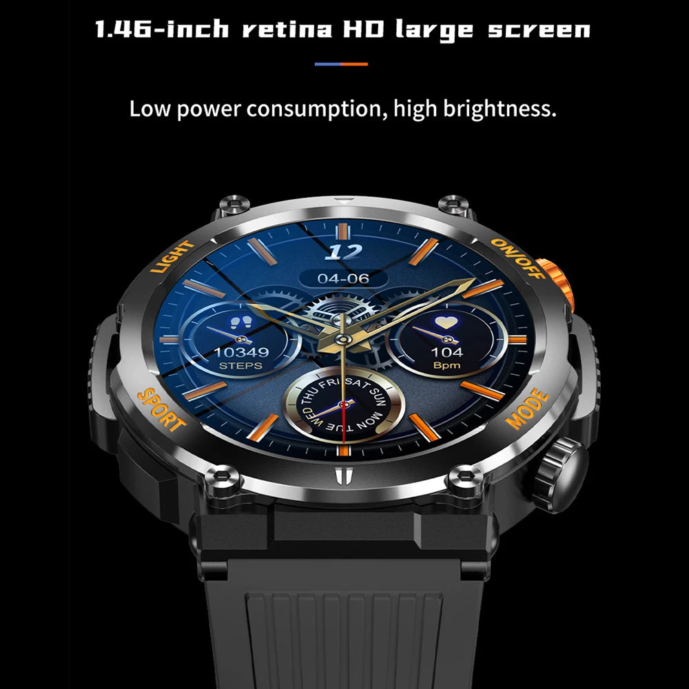 Rugged Military Smart Watch Men 1.46 inch with Flashlight Fitness GPS Sports Watch Heart Rate Bluetooth Call Smartwatch 2024 New