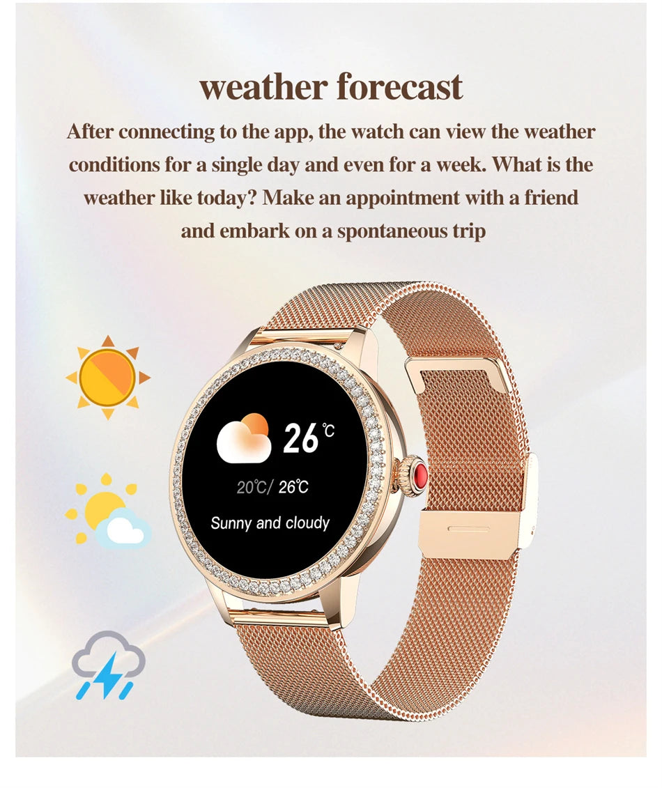 2024 New Smart Watch Women 1.26 inch Diamond Case Sports Bracelet Heart Rate Blood Oxygen Bluetooth Call Smartwatch For Xiaomi