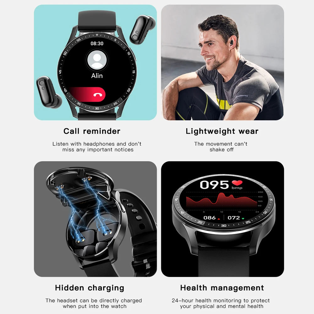 GEJIAN X7 Headset Smart Watch TWS Two In One Wireless Bluetooth Dual Headset Call Health Monitor Sport Music Smartwatch 2023 New