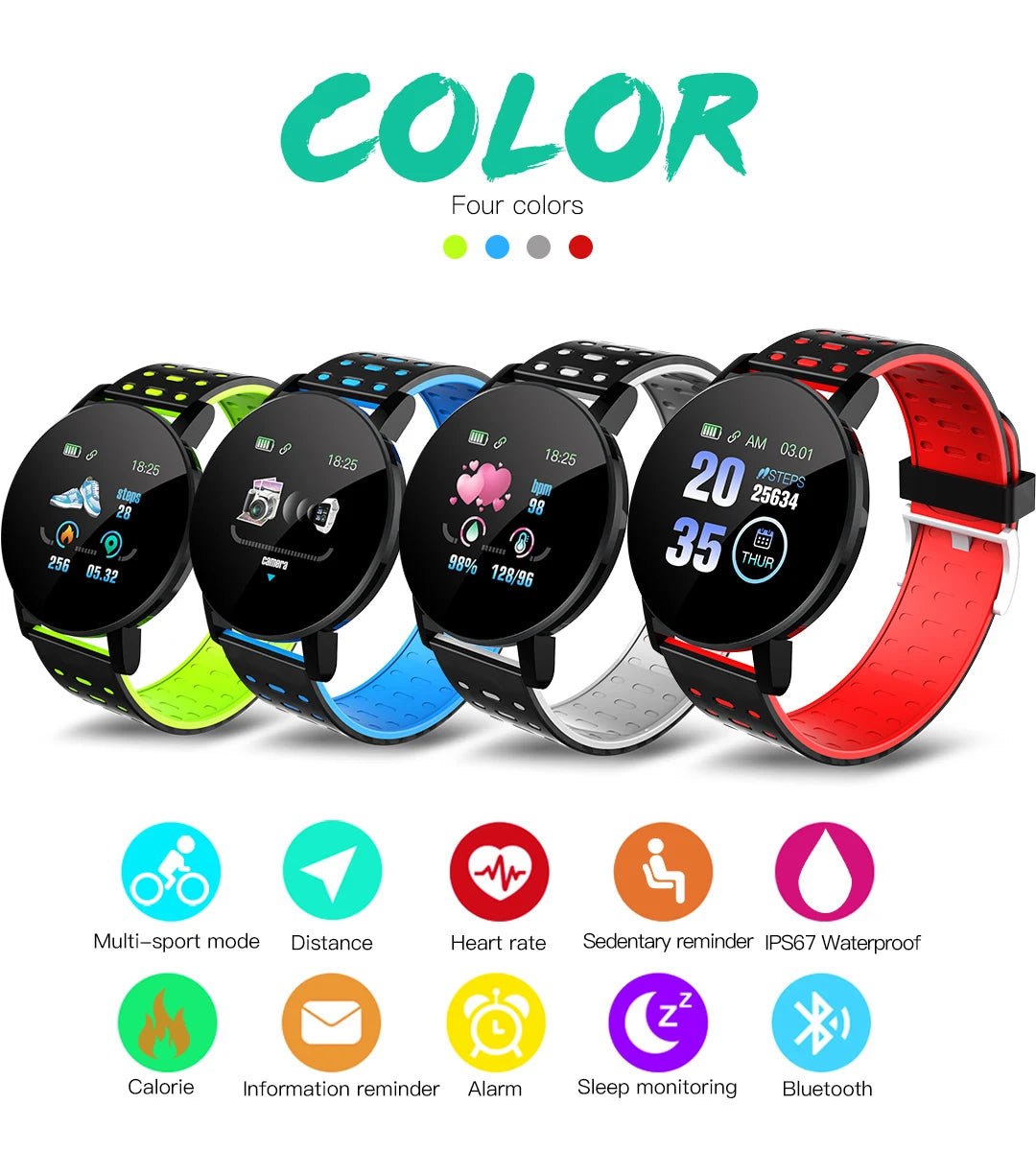 Reloj 119 Plus Smart Watch 2024 Round Screen Bluetooth Waterproof Sports Tracker Fitness Clock For Android IOS Fit Men Women