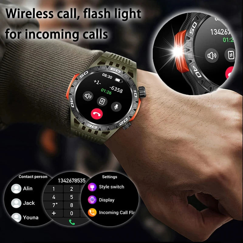 2024 New Outdoor Smart Watch Men AMOLED Screen Flashlight Sport Fitness Tracker Sleep Blood Pressure Health Detection smartwatch