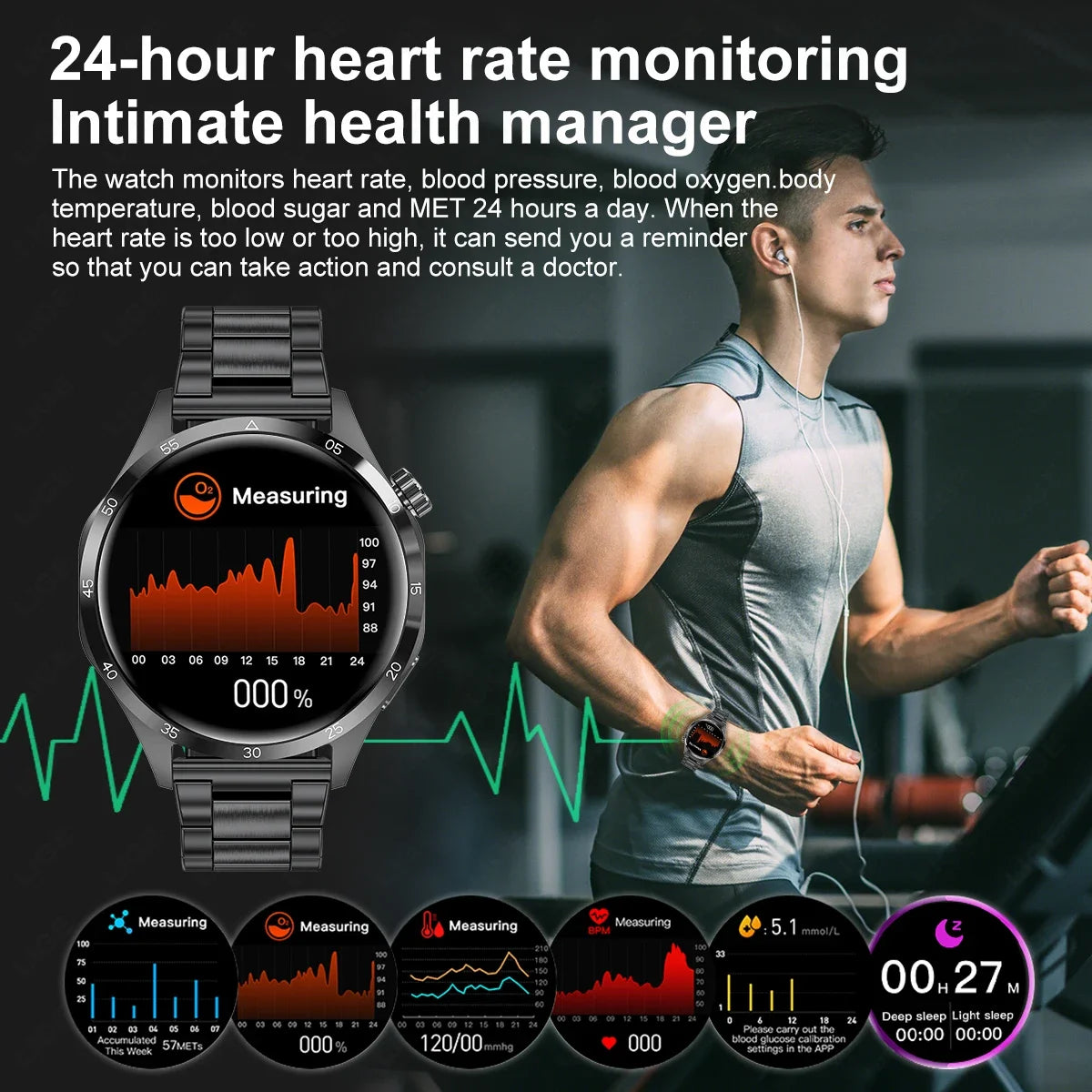 2024 For Xiaomi Smart Watch Men Compass HD Screen Blood Sugar  Monitor NFC Watches Bluetooth Call IP68 Waterproof GPS Smartwatch