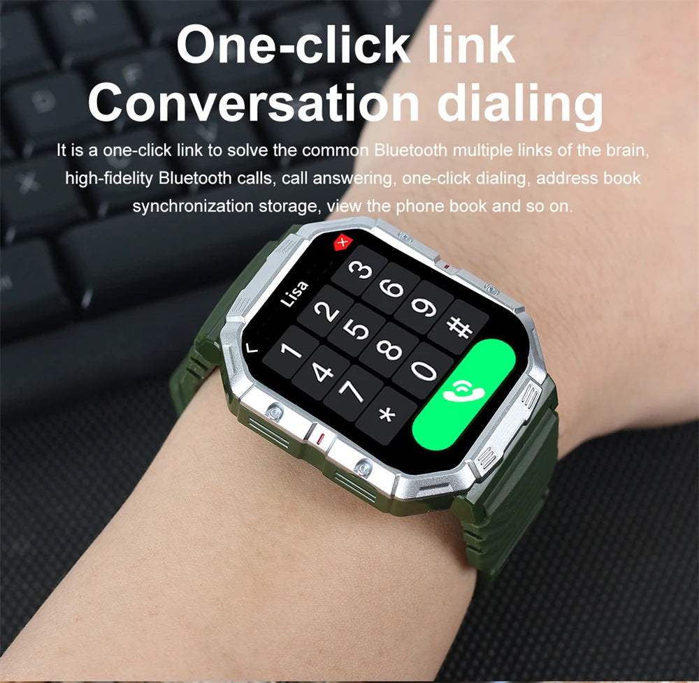 New Outdoors Sports Men 2.02" Blue Tooth Call Smart Watch Heart Rate IP68 Waterproof Watches Compass Music 2024 Games Smartwatch