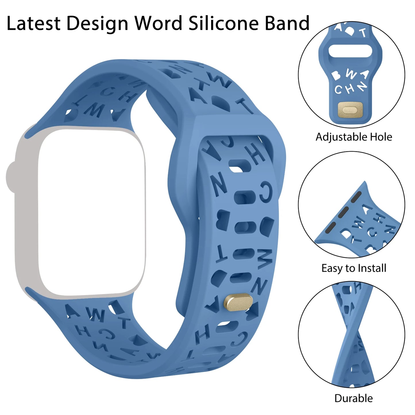 Hollow Alphabet Strap For Apple Watch 49mm 45mm 44mm 41mm 40mm 38mm Silicone Watchband For iWatch Series Ultra 2 9 8 7 6 5 4 3 2