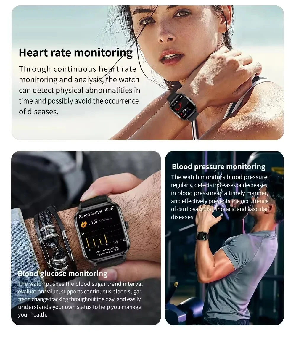 2024 GPS Blood Sugar Smart Watch Men Amoled Full Screen Touch Heart Rate Blood Oxygen Bluetooth Call Smartwatch For Android iOS