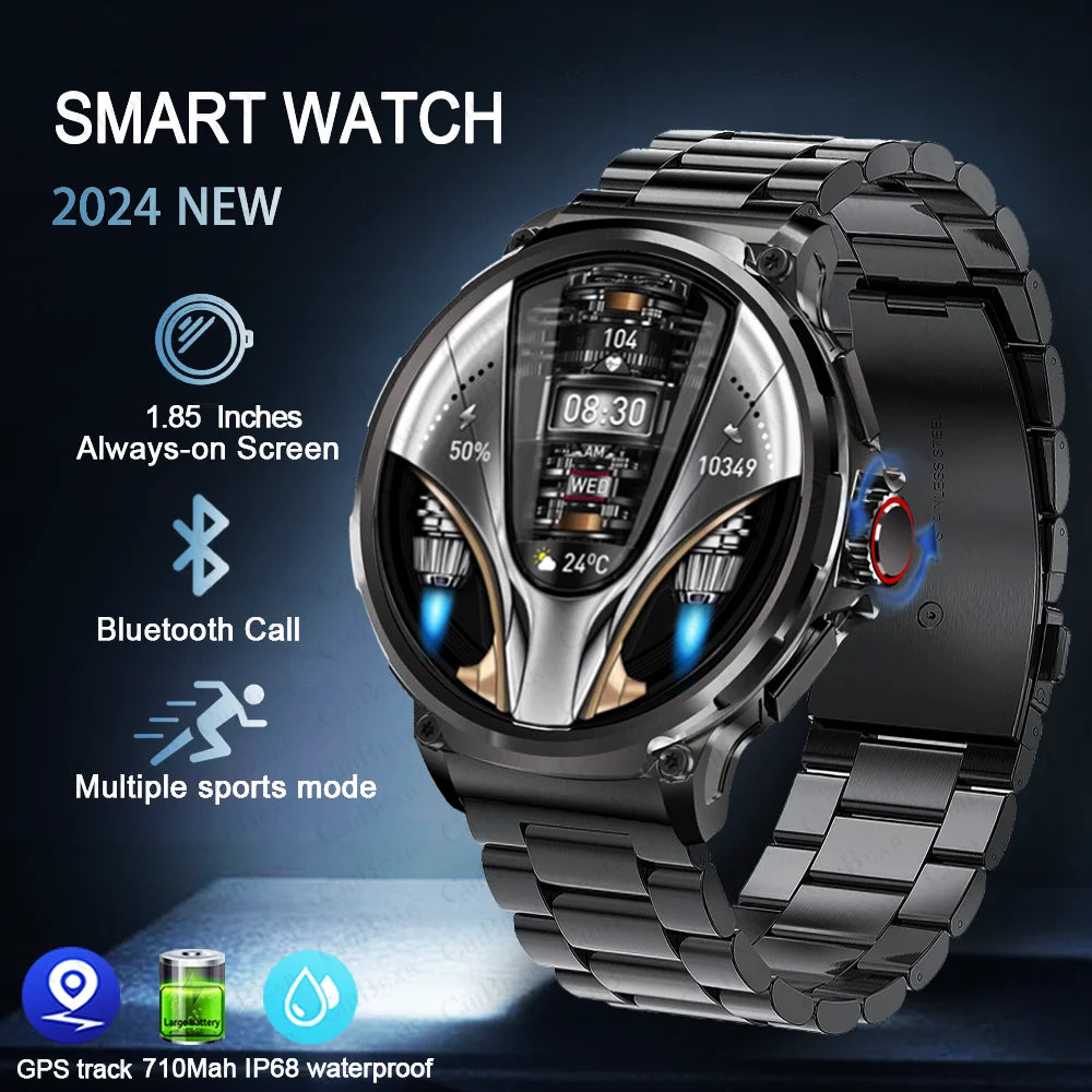 2024 New 1.85" HD Screen Bluetooth Call Smartwatch 710 mAh  Sports Fitness Heart Monitor Waterproof Android IOS Smart Watch Men