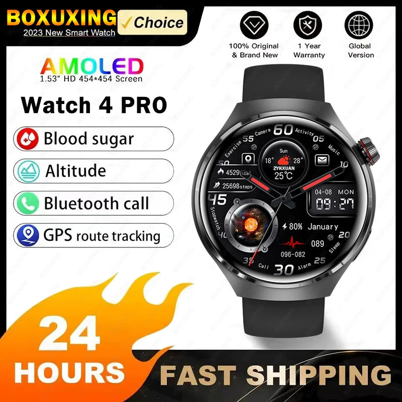 2024 New GPS Smart Watch 4 Pro Men 360*360 HD Screen Heart Rate Bluetooth Call IP68 Waterproof NFC SmartWatch For Huawei Xiaomi