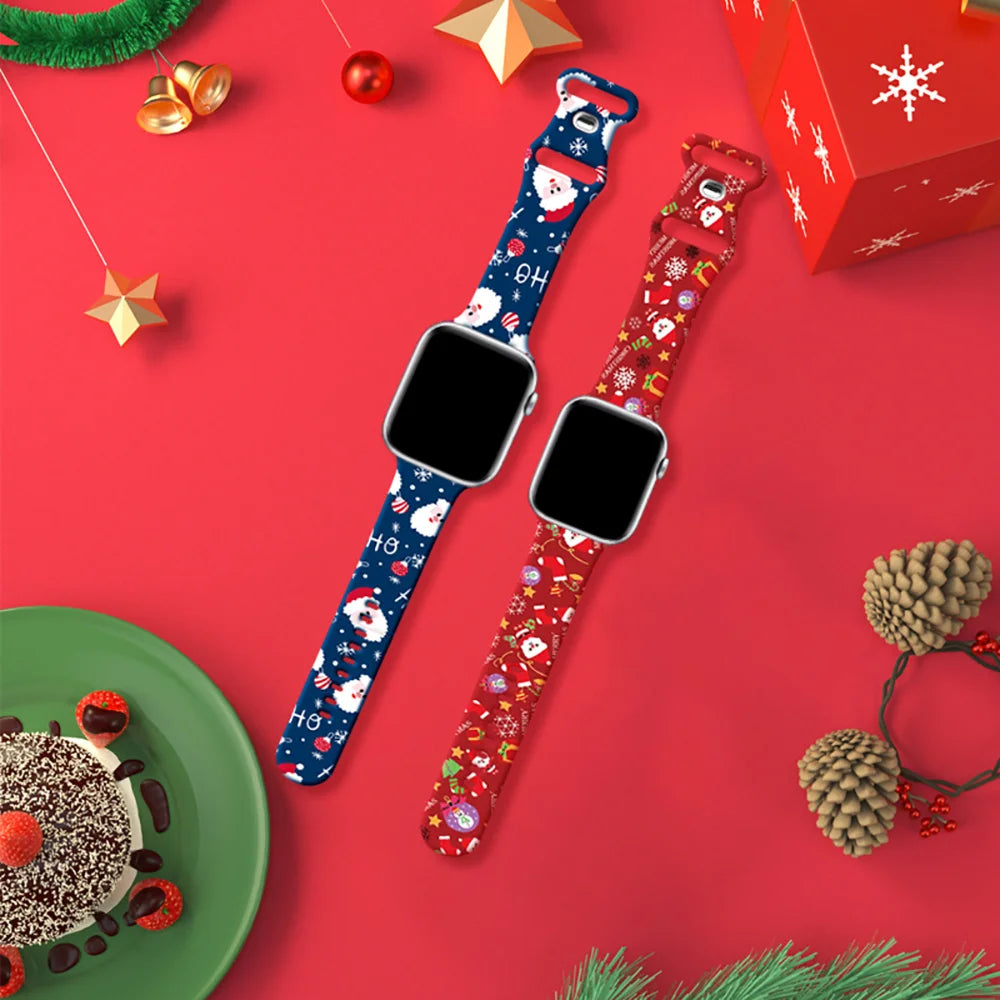 Christmas Bands for Apple Watch Band 38mm 40mm 41mm 42mm 44mm 45mm 49mm Silicone Sport Strap iWatch Ultra Series 9 8 7 SE 6 5 4