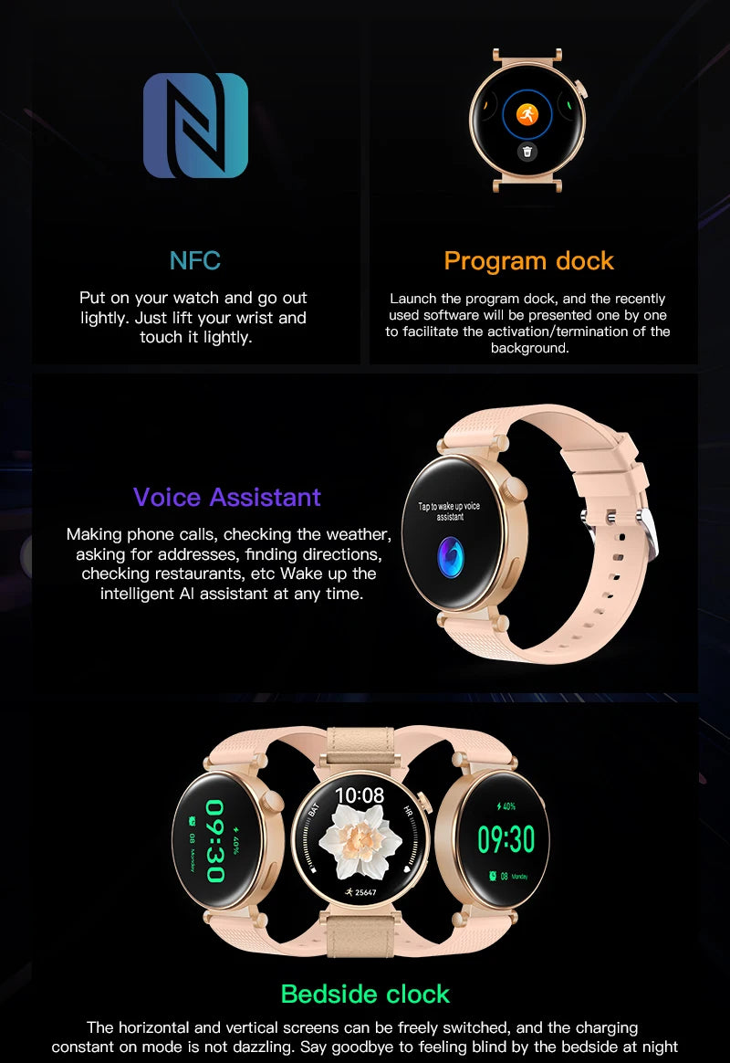 2024 Fashion Female Heart Rate Smart Watch for woman Amoled 360*360 Female Health Monitor BT Call Waterproof Luxury Smartwatch