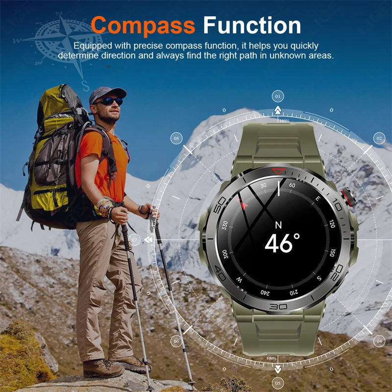 2024 For Huawei Xiaomi Outdoor Compass Smartwatch Men 1.43inch AMOLED Sports Fitness Watch Bluetooth Call Waterproof Smart Watch