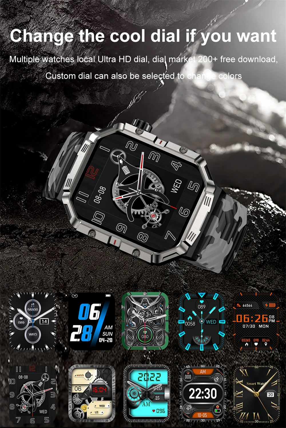 New Outdoors Sports Men 2.02" Blue Tooth Call Smart Watch Heart Rate IP68 Waterproof Watches Compass Music 2024 Games Smartwatch