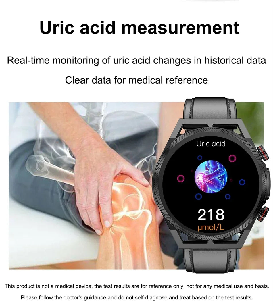 2024 New Uric Acid Non invasive Blood Glucose Smart Watch Mens Bluetooth Call Blood Lipid Blood Oxygen Blood Pressure Smartwatch