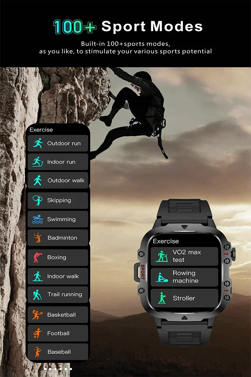 2024 New Military Rugged Men Smart Watch Outdoor Sports Fitness Tracker AMOLED Screen Health Detection Bluetooth Call smartwatch