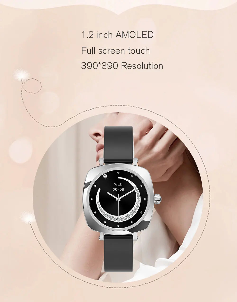 2024 Fashion Smart watches for Women Amoled screen Heart Rate IP68 Waterproof Android Round Shape  Digital BT call smart Watch