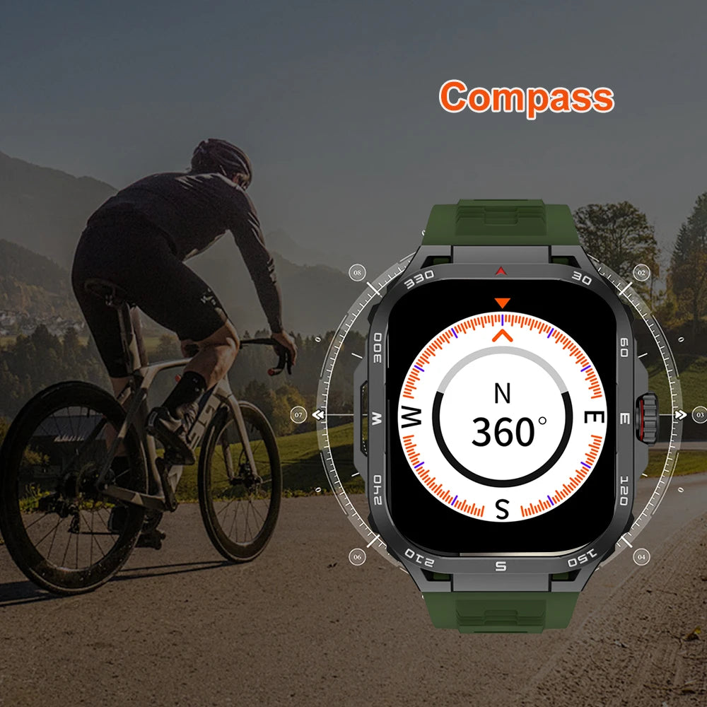 2024 Fashion 2.01" Outdoor Sports Fitness Men Heart Rate Health Smart Watches Compass Bluetooth Call Music Waterproof Smartwatch