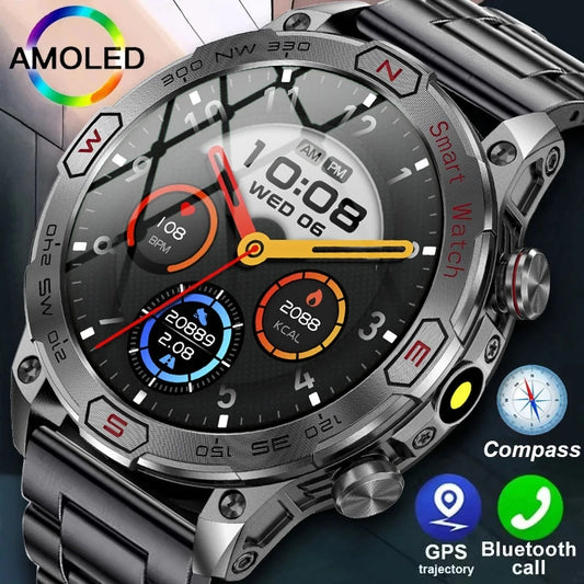 450MAh Battery Smartwatch Men Outdoor Compass Health Monitoring 1ATM Waterproof Bluetooth Call Military Smart Watch Men 2024 New